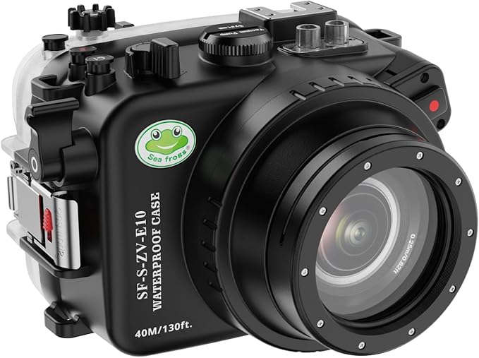Sea frogs Camera Housing Compatible with Sony ZV-E10 with FE 90mm F2.8 G OSS Lens,Waterproof IPX8 Rated, 40m/130ft Depth Protection Underwater Camera Case, Ideal for Diving, Surfing, Rowing
