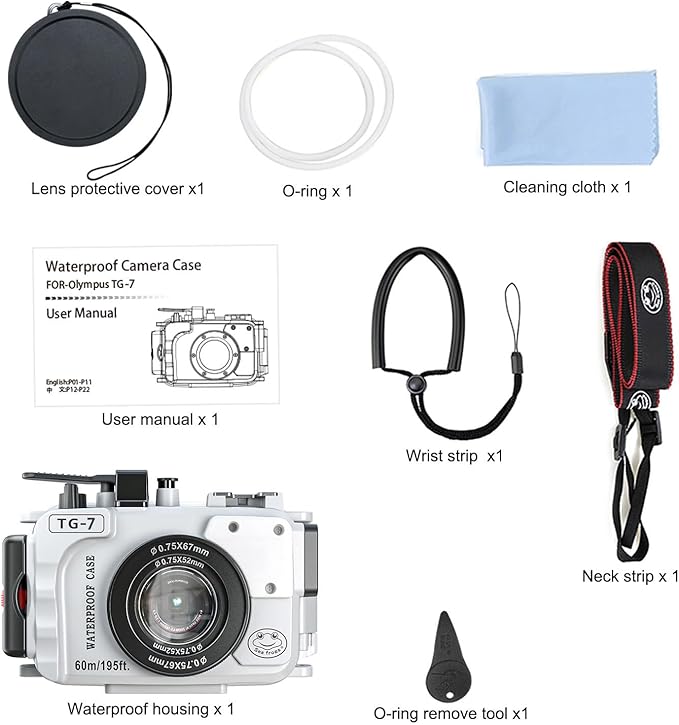 Seafrogs 60m/195ft Underwater Camera Housing for Olympus TG-7 – Waterproof Case with 52mm & 67mm Thread, Dual Fiber Optic Ports, Leak Detection, Stainless Steel Mounting Plate (TG-7-white)