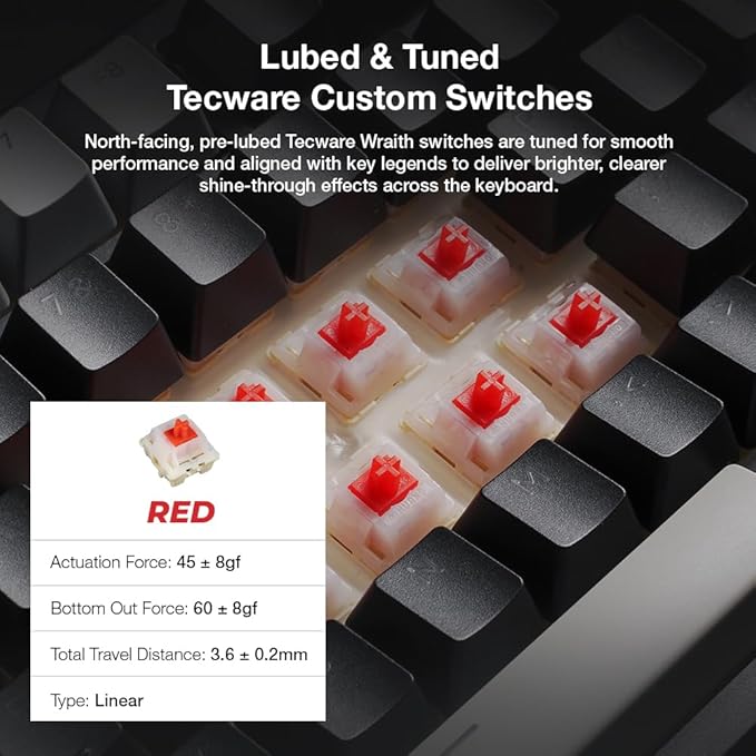 TECWARE Phantom S 75% Gasket-Mounted Mechanical Keyboard w/TFT Display and Knob, Red Switches (Black/Grey) Linear Switch (Red Switch (Linear))