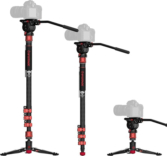 IFOOTAGE 71" Carbon Fiber Monopod Kit with Fluid Head, Portable Travel Camera Monopod with Feet, Max Load 17.64 lbs, Compatible with Sony, Canon, Nikon DSLR Cameras, Cobra 3 C180F & Komodo K5