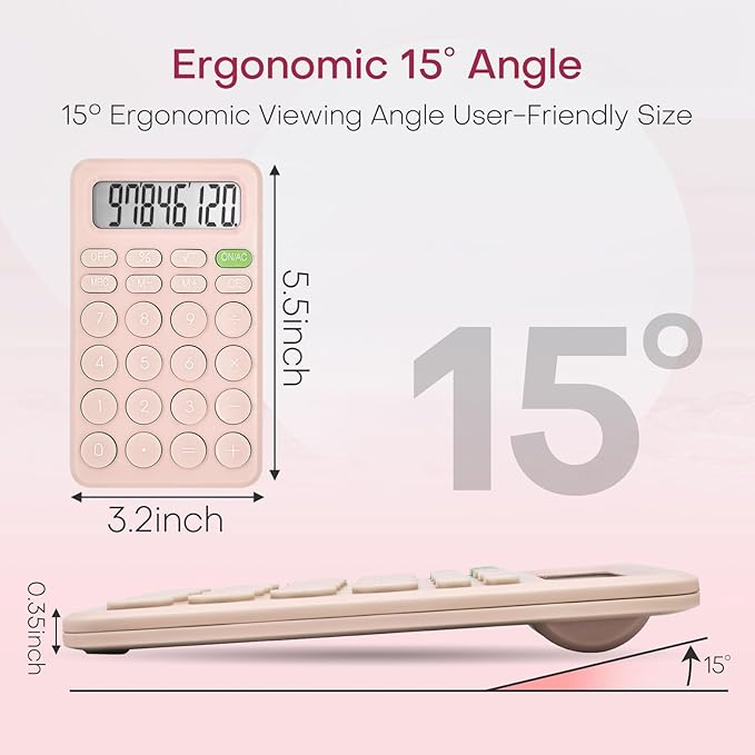 Cute Calculator, Basic Four Function for Teachers Students Basics Office, Small Handheld Calculators, 8 Digit with LCD Display, Sensitive Button, 5.5×3.2 inches Pink