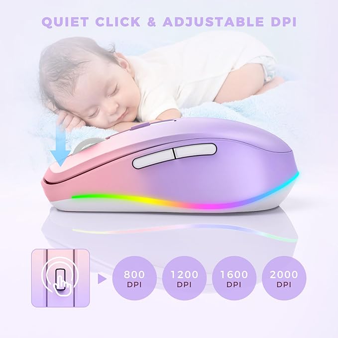 Wireless Mouse Jiggler - LED Wireless Mice with Build-in Mouse Mover, Rechargeable Moving Mouse for Laptop with Undetectable Random Movement Keeps Computers Awake - Purple to Pink