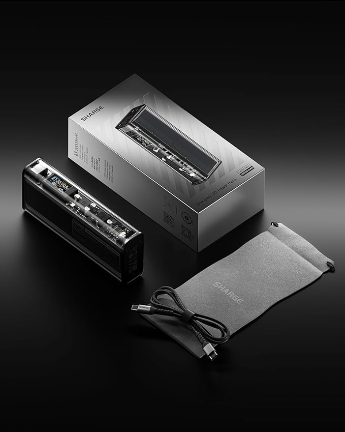 SHARGEEK 140 Power Bank, 140W Output 20000mAh Portable Charger with Screen Display, Transparent, USB C& USB A Port Laptop Power Bank for iPhone 17/16/15/14 Series MacBook Steam Deck