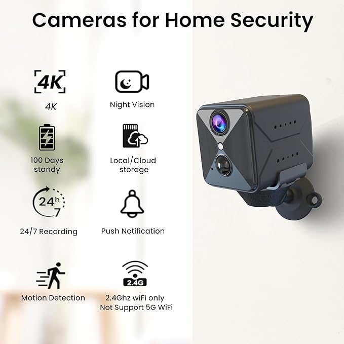 Upgraded Spy Camera WiFi Hidden Camera,4K HD Home Security Camera,100 Days Standby Battery Life,AI Motion Detection Alerts, Clear Night Vision,Real Time Record Surveillance Camera