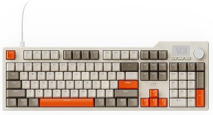 AJAZZ AK35I V3 104-Key Full Size Wired Gasket Mount Gaming Keyboard with Multimedia Buttons & Knob Control | Five Layer Pad | OEM Profile PBT Keycaps | White Backlit Custom Keyboard