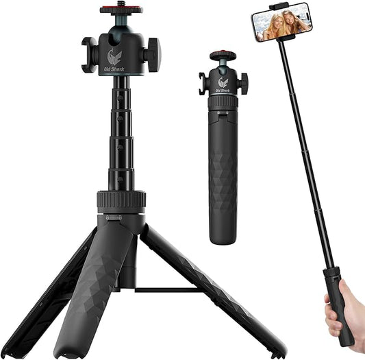 Extendable Mini Camera Tripod with 360° Ball Head, 4 Levels Adjustment Cold Shoe Metal Table Tripod, Lightweight Portable Travel Selfie Stick with 1/4 Inch Screw for DSLR Action Camera