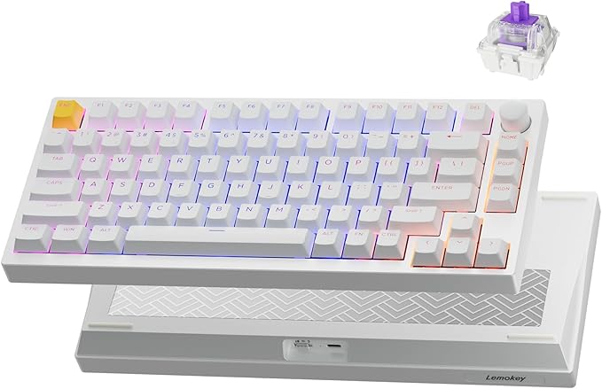 P1 HE 75% Wireless Custom Mechanical Gaming Keyboard with Gateron Double-Rail Magnetic Switches Knob Version, QMK 2.4 GHz Bluetooth 5.2 RGB Backlight Compatible with Mac Windows Linux-White