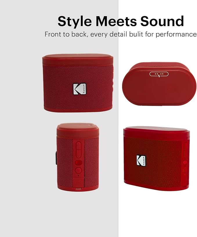 KODAK SOUNDBRIX™ Portable Bluetooth Speaker 360° HD Wireless Sound with Rich Bass Durable Mini Speaker IPX4 Water Resistant Magnetic Stackable Luxury Red for Outdoor Fun Travel & Poolside Music