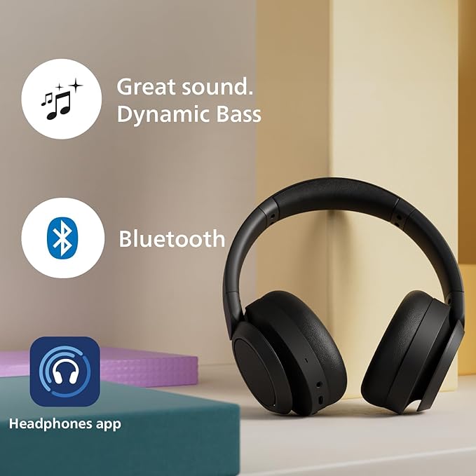 PHILIPS H6509 Wireless Headphones,Over-Ear Bluetooth Headphones with Noise Canceling Pro,Dynamic Bass,70H Battery Life,Fast Charging,Soft Ear Cups,Bluetooth 5.3, Multipoint Connectivity,App Control