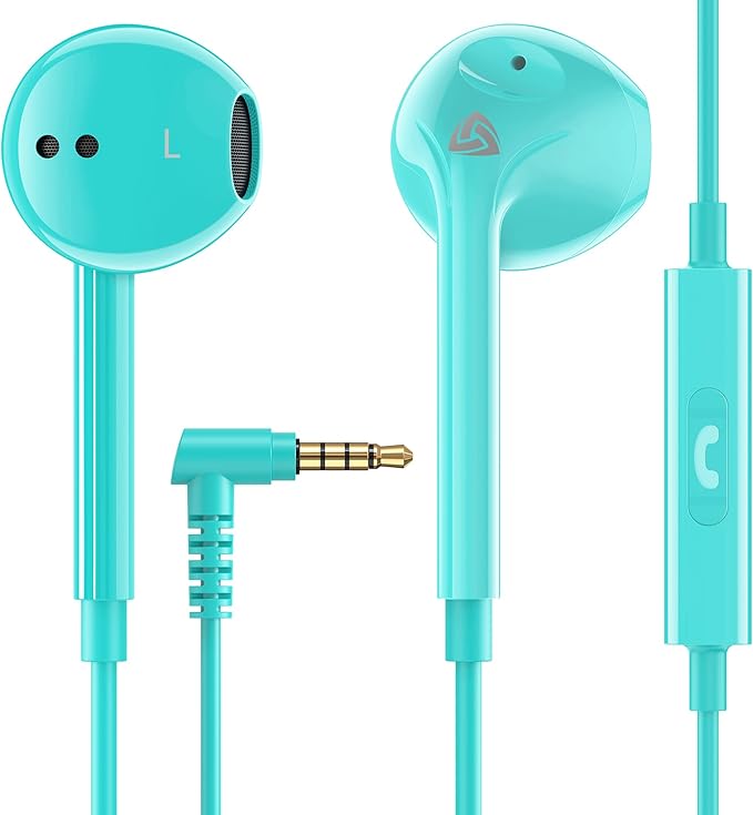 LUDOS Zenith Wired Earbuds in-Ear Headphones, 2 Years Warranty, Earphones with Microphone, Corded for 3.5mm Jack Ear Buds for iPhone, Samsung, Computer, Laptop, Kids, School Students - Turquoise