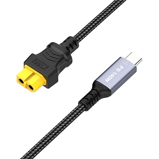 3.3FT USB C to XT60 Charging Cable,Type C to XT60 Female Fast Charging up to 28V 5A 140W Nylon Braided Cable for Portable Drone, Portable Power Station,Model, Energy Storage Power, RC Lipo Battery