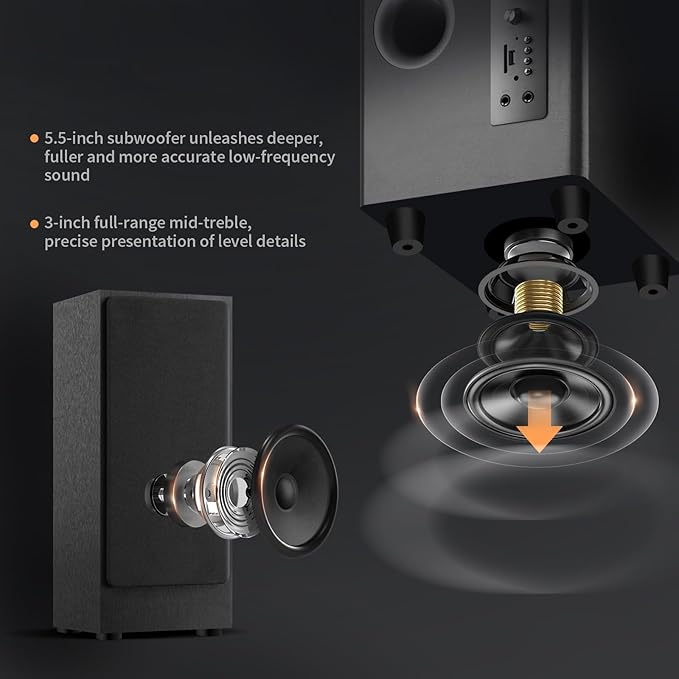 Desktop Computer Speakers with 5.5'' Subwoofer, 2.1 Multimedia Speaker System for Playing Movies, Games, and Music, RCA/BT/Optical Audio Inputs Support Connection to TV and PC