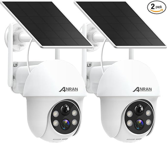 ANRAN 2K Security Camera Wireless Outdoor, Solar Outdoor Camera with 360° View, Smart Siren, Spotlights, Color Night Vision, PIR Human Detection, Pan Tilt Control, 2-Way Talk, Q01W 2 Packs