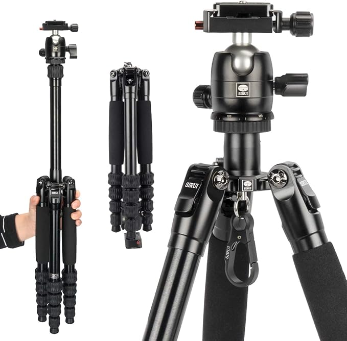 SIRUI Traveler 5AX 52″Aluminum Camera Tripod, 360° Panorama B-00K Ball Head and Arca Swiss Quick Release Plate, Folded Height 12.4", Load up to 6kg/13.2lbs