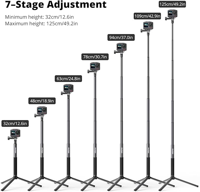 AKASO 120cm Extendable Selfie Stick and a Tripod Stand Action Camera Accessories for GoPro Hero 13/12/11/10/9/8/7/Max/DJI Osmo Action/AKASO 360 Camera/EK7000/Brave 4/Brave 7 LE/Brave 7/V50X