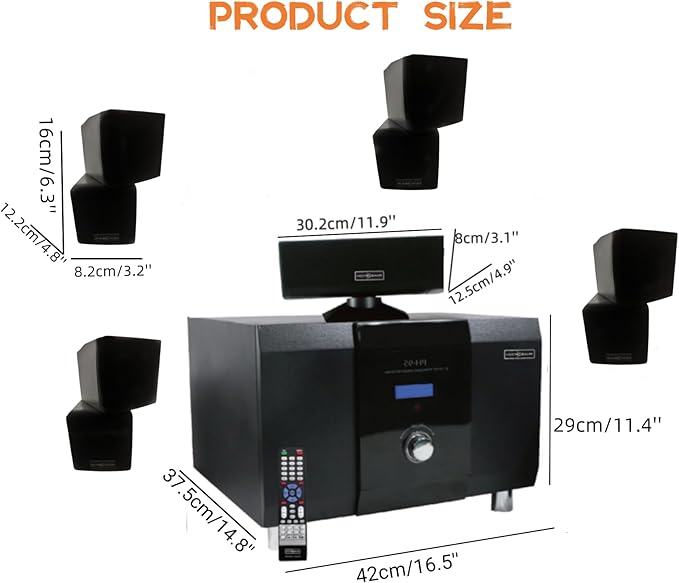 5.1 Channel Home Theater System with 10" Subwoofer, Bluetooth,5 Speakers, Remote, Radio, RCA- Perfect for Movies, Music, Karaoke