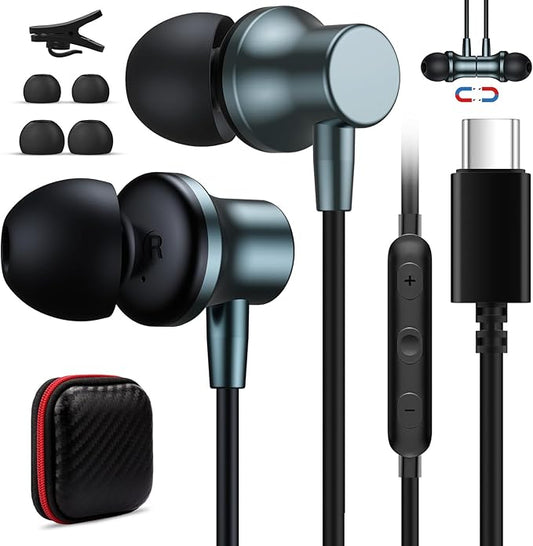 USB C Earbuds for iPhone 17 16e 15 Galaxy Z Flip Fold 6, Wired Headphones with Mic USB Type C Earphones Magnetic in-Ear Noise Canceling Headset for iPad Air Pro Oneplus 13 12 Samsung S25 S24 Pixel 8