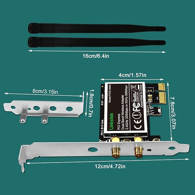 Wireless N 600Mbps (2.4GHz 300Mbps and 5GHz 300Mbps) PCIE WiFi Adapter, PCIE WiFi Card, QUALCOMM Atheros AR946X Wireless Network Adapter for Windows 10 8.1 8 7 XP Desktop PCs (PCIE-N600)