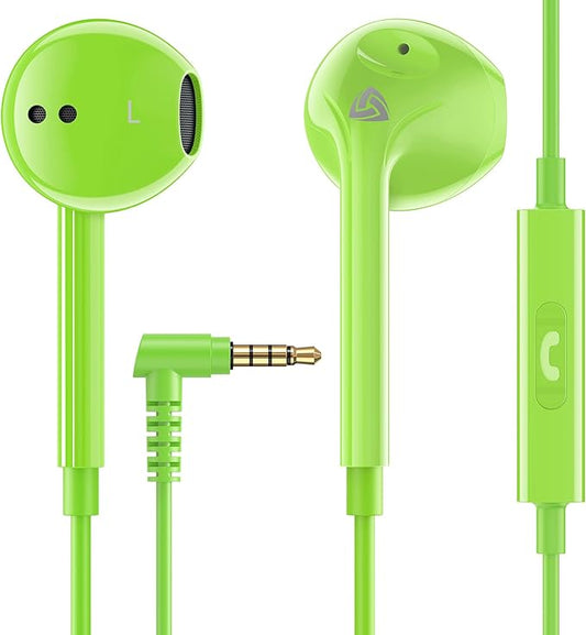 LUDOS Zenith Wired Earbuds in-Ear Headphones, 2 Years Warranty, Earphones with Microphone, Corded for 3.5mm Jack Ear Buds for iPhone, Samsung, Computer, Laptop, Kids, School Students, Woman - Green
