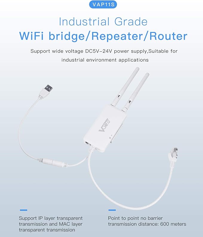 Vonets VAP11S Mini Repeater/Wireless Bridge Ethernet/WiFi Router 2.4GHz Industrial with 2 RJ45 Ethernet Ports and 2 External Antennas, Great Partner for Electronic Scale, PLC, DVR