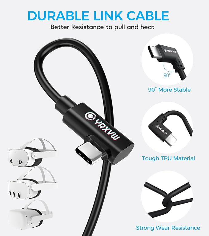 Link Cable 10FT for Meta/Oculus Quest 3S/Quest 3/Quest 2/Pro Accessories, High Speed Data Transfer Type C Replacement Charging Cable,USB C to USB C 3.0 Fast Charger Cord for VR Headset(10FT)