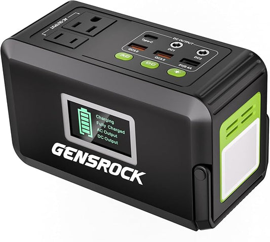 GENSROCK Portable Power Station, 88Wh Solar Generator(Solar Panel Not Included), Lithium Battery Power Bank with 110V/150W Peak AC Outlet, LED Flashlight for CPAP Home Camping Travel Emergency.