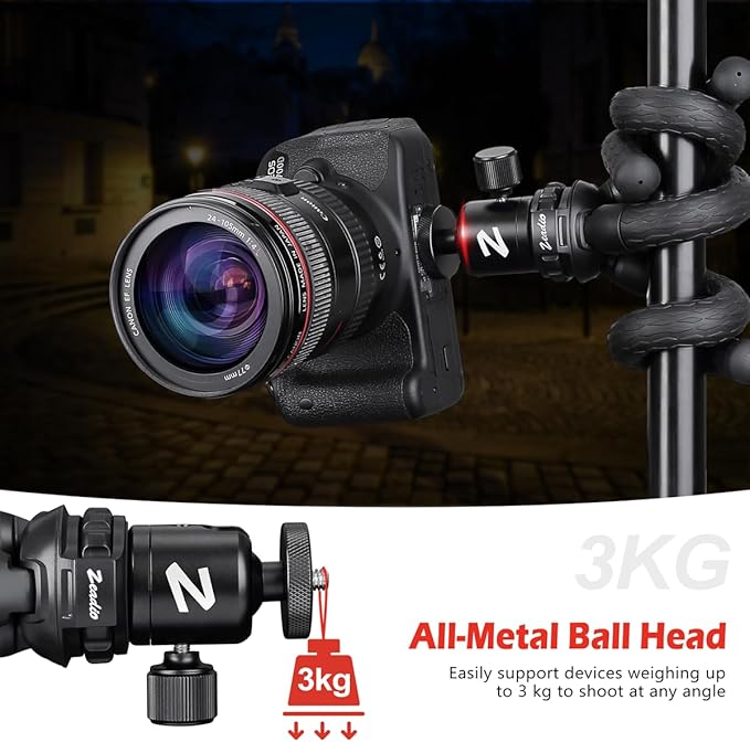 Zeadio Flexible Camera Tripod Kits, with Metal Ball Head Mount, Fits for All iPhone and Android Smartphones Sport Camera