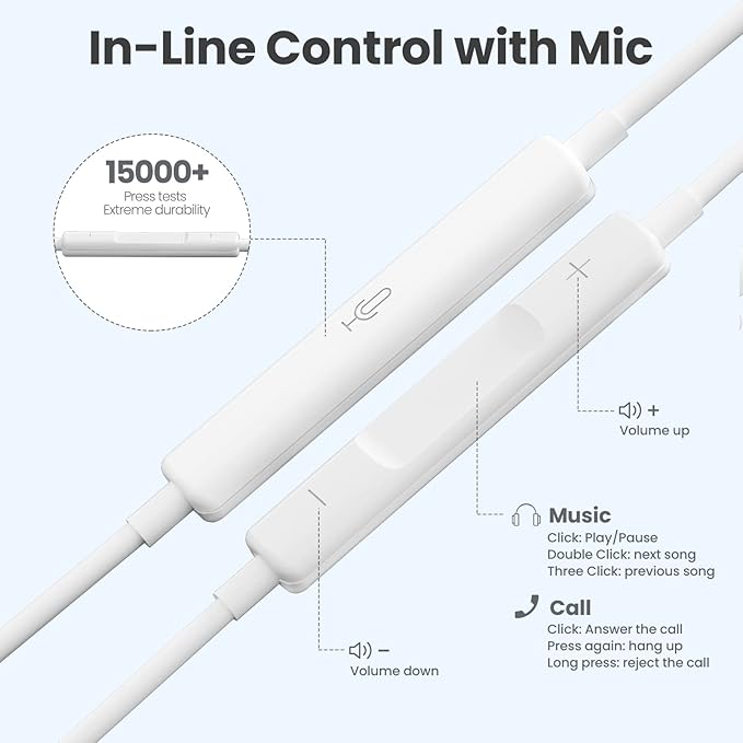 Wired Earbuds Pack of 4, in-Ear Wired Earphones with Microphone Volume Control, Powerful Heavy Bass, High Definition, Headphones Compatible with Android, iPhone, iPod, iPad, MP3 and Most 3.5mm Jack