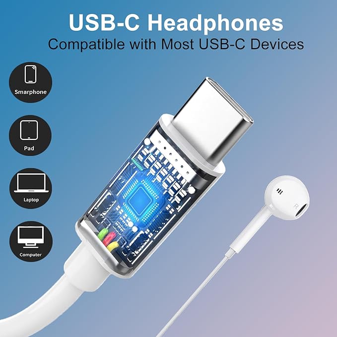 2 Pack of USB C Headphones [MFi Certified] for iPhone 16 15 Pro Max Plus iPad Pro,USB Type C Earphones with Microphone & Volume Control,HiFi Stereo Wired USB Earbuds Noise Cancelling for Galaxy