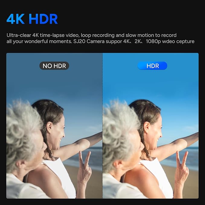 SJCAM SJ20 Action Camera 4K, F2.0/F1.3 Dual Lens, 154° FOV HDR, Low Light, 1850mAh Battery, Stabilization, Waterproof, 8X Zoom, Helmet Kits, Support Ext MIC& Remote Control