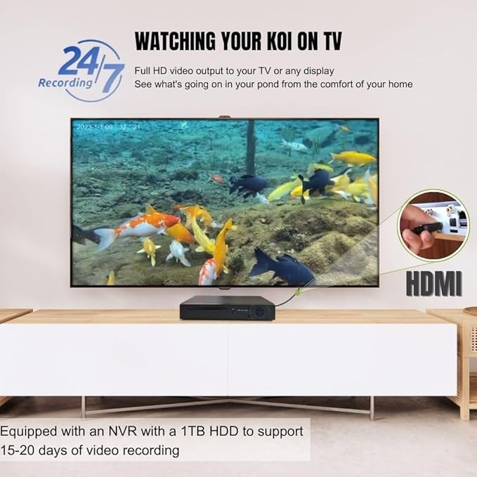 Underwater Camera Kit with POE NVR with 1TB Hard Drive, 32ft Cable for Underwater Video Recording