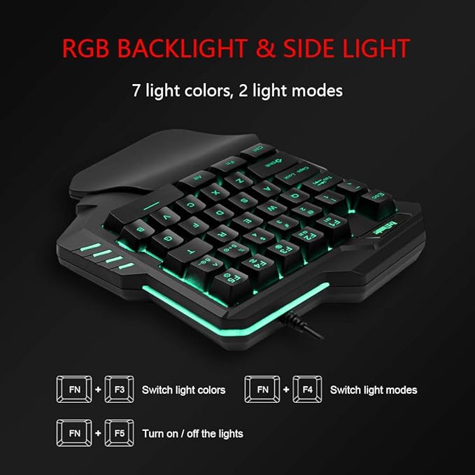 RedThunder One-Handed RGB Gaming Keyboard and Mouse Combo, 35 Keys Mini Gaming Keypad, 6400 DPI Mouse, Portable Game Controller for PC Gamer