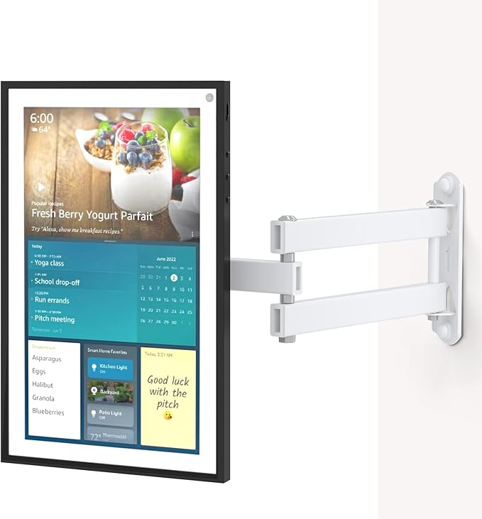 WALI Wall Mount for Echo Show 21, Echo Show 15, Adjustable Wall Mounting Bracket with Heavy Duty 15” Extension Arm, Rotate Tilt Swivel for Echo Show 21, Echo Show 15, Holds up to 33lbs, White