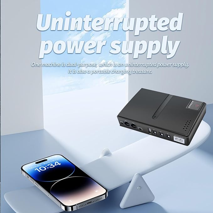 UPS Battery Backup, 15V 24V POE, 5V 9V 12V USB, Portable Standby Uninterruptible Power Supply, Replaceable Battery Design, for Phone Camera Router (US Plug)
