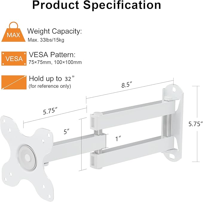 TV Wall Mount, Bracket for Most 13-32 inch LED, LCD Monitor and Plasma TVs, Max VESA 100x100mm by XINLEI, White (MA1330W)