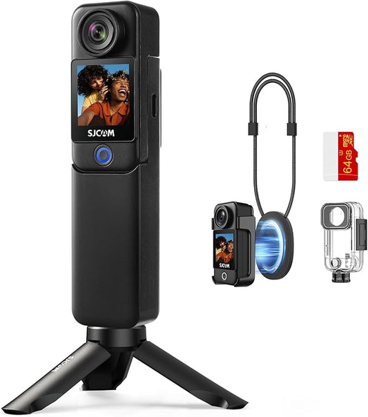 SJCAM C300 4K Pocket Action Cam with Stabilization,154° Wide FOV Video Recroding,64GB Card vlogging Camera,7h use time,30m Waterproof Body cam, Magnetic Werable Camera for Travel,Creators,Kids