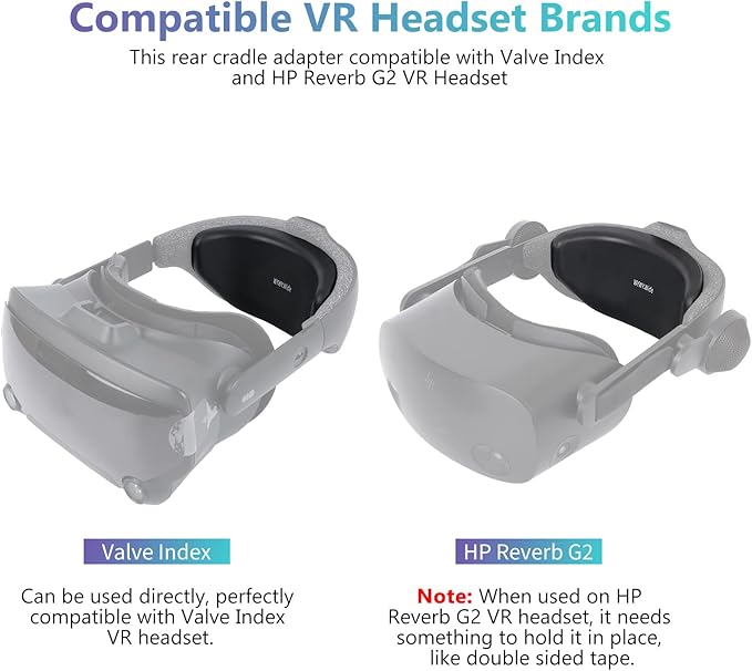 VR Headset Rear Cradle Adapter Compatible with Valve Index and HP Reverb G2 VR Headset, Soft Sponge Padding Back Sponge Pad Fit Small Head Black