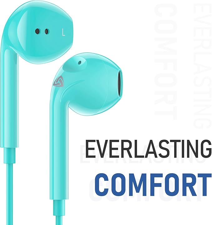 LUDOS Zenith Wired Earbuds in-Ear Headphones, 2 Years Warranty, Earphones with Microphone, Corded for 3.5mm Jack Ear Buds for iPhone, Samsung, Computer, Laptop, Kids, School Students - Turquoise