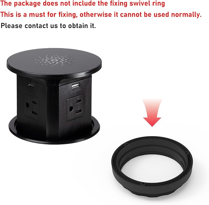 65W Pop up Outlet for countertop 4.4in 4 Outlets 10W Wireless Charger Receptacle Charging Statio Fast Charging 2 USB A 2 USB C for Kitchen Office,6ft Cord(No Retaining Ring) (Black)
