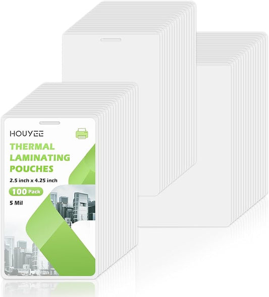 HOUYEE 100 Pack 5Mil Thermal Laminating Pouches, 2.5x4.25 Inches ID Badge Size Laminate Pouches with Hole, Ultra Clear Laminating Sheets, HeatSeal Laminator Pouches for ID Cards, Name Tags, Office Use