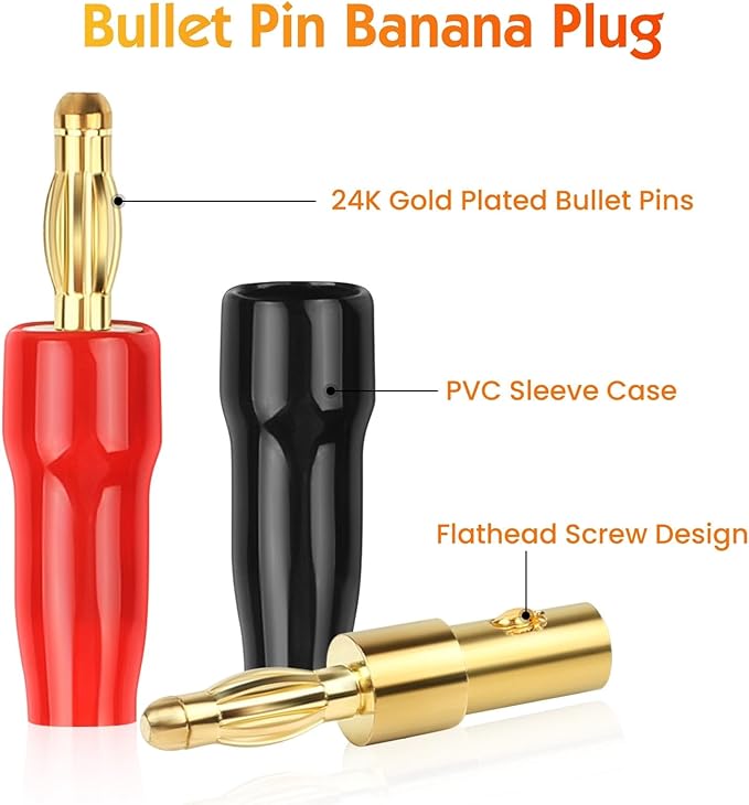 4 mm Gold Plated Open Screw Type Speaker Connector Banana Plugs,12 Count(1 Pack of 6 Pairs)