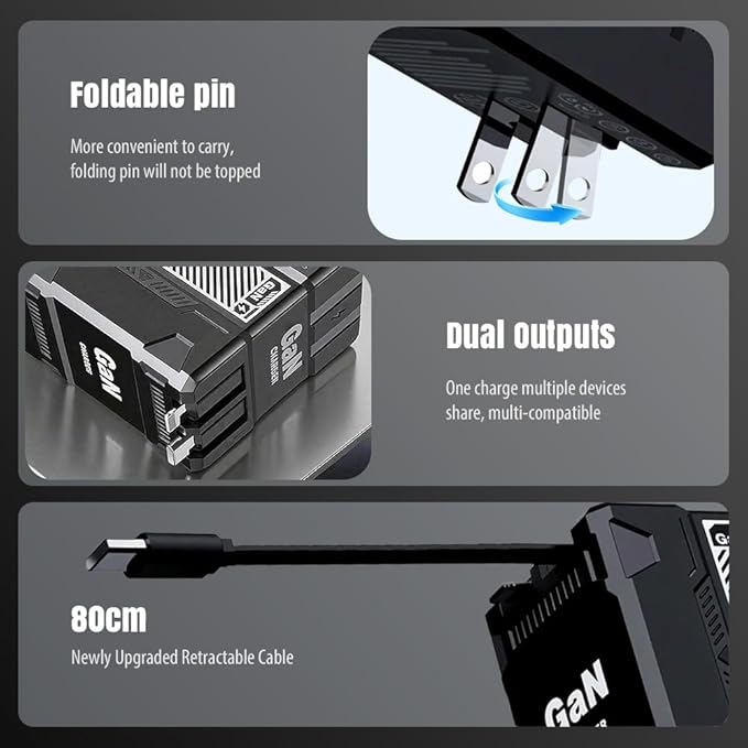 2-in-1 GaN Fast Charger 120w, 2025 Upgraded Retractable Scalable Super Fast Charger Module, Multi-Functional Foldable Charging Adapter Wall Plug for Phone, Tablet, Laptops (Green)
