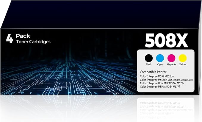 508X Black Toner Cartridges 4 Pack Replacement M553 m577f for HP 508X 508A HP508X Color Laser Jet Enterprise M553 M577f M577z M553dn M553dh M553dn M553n M553x MFP M577c M577dn Toner Cartridge CF360X