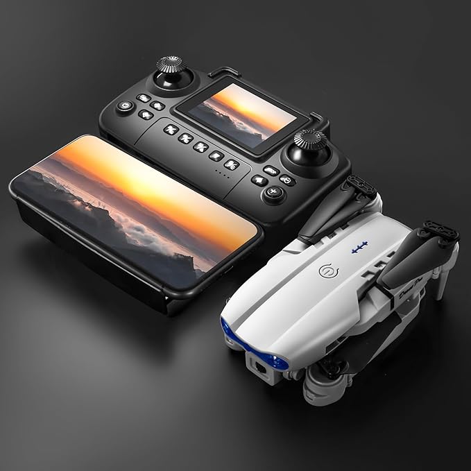 E99 Drone with Screen Controller, Two-batteries, Altitude Hold, One Key Take Off/Landing, Active Obstacle Avoidance. with Black Outdoor Carrying Case. (White - 2 batteries)