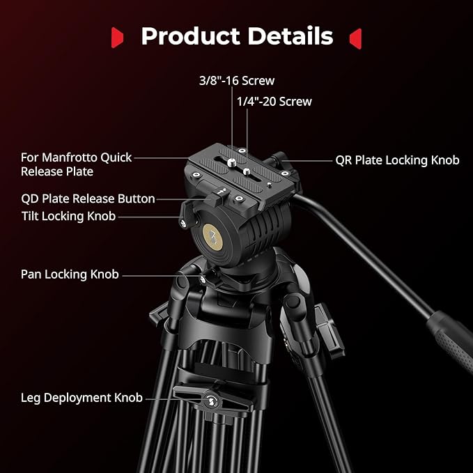 SmallRig FreeSpeed Heavy Duty Video Tripod, 74" Camera Tripod with 360° Fluid Head for Manfrotto Plate, One-Knob Quick Extend, 75mm Bowl, Load up 17.64lb for DSLR Mirrorless Camera, Camcorder- FSD14