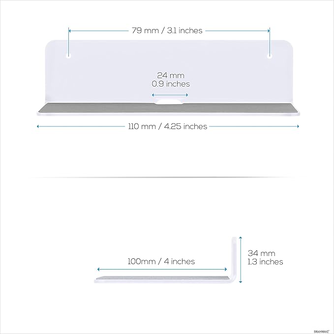 BRAINWAVZ 2-Pack 4” Small Floating Shelf Bluetooth Speaker Stand, Adhesive & Screw Wall Mount, Anti Slip, for Cameras, Baby Monitors, Webcam, Router & More, Universal Holder (SHELF11 White)