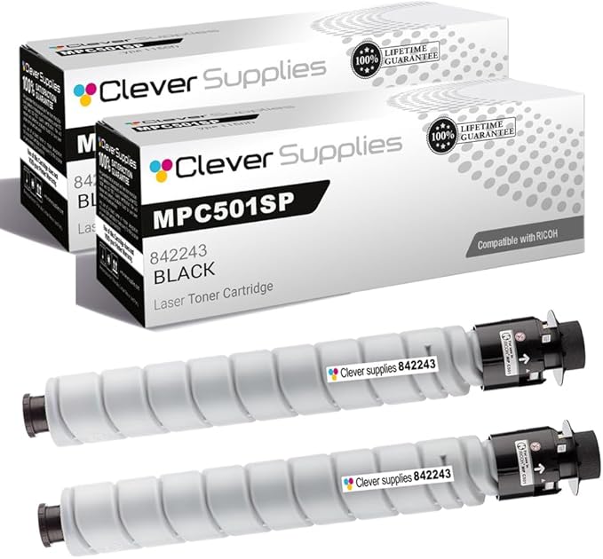 Clever Supplies CS Replacement Compatible with Ricoh MPC501SP Toner Cartridge 842243 to use with MPC501SP (Black, 2-Pack)