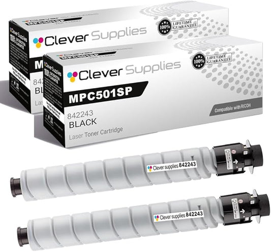 Clever Supplies CS Replacement Compatible with Ricoh MPC501SP Toner Cartridge 842243 to use with MPC501SP (Black, 2-Pack)