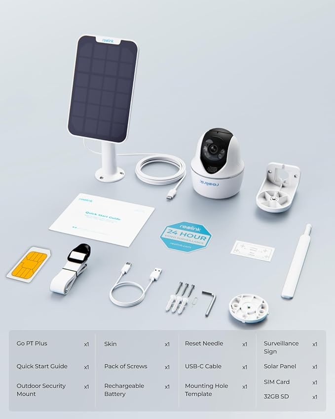 REOLINK 5MP 4G LTE Cellular Security Camera Outdoor, 360° Pan-Tilt, Sim+32GB SD Card Included, Wireless Solar Powered, Color Night Vision, Smart AI Detection, Go PT Plus+Solar Panel, Updated Version