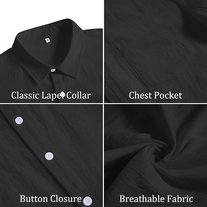 Vssjavun Mens Short Sleeve Button Down Shirts Casual Cotton Shirt Summer Beach Tops with Pocket